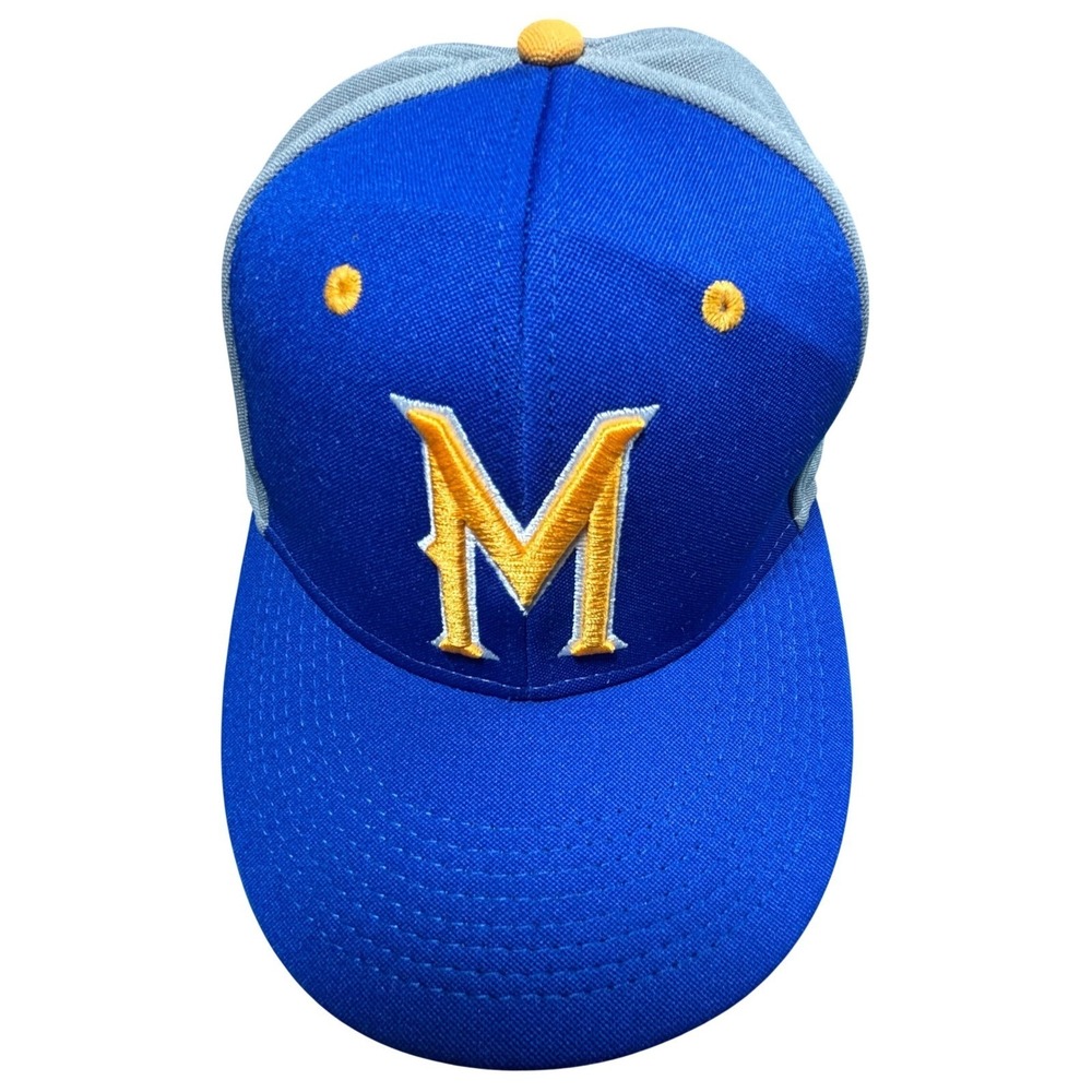 The Game Pro Milwaukee Brewers Fitted Hat‎ 7 1/2 Blue Grey Baseball Cap GP340